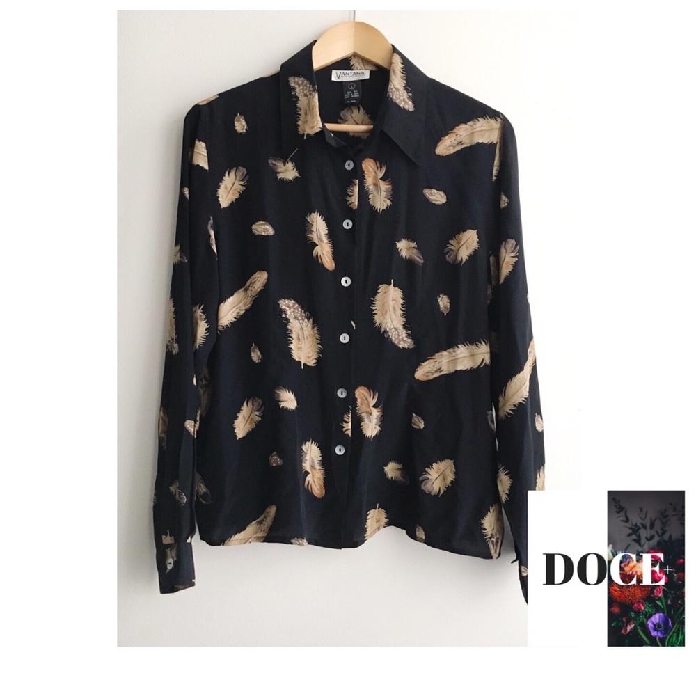 VANTANA Silk Feather Print Blouse (Vintage)